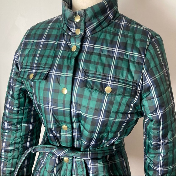 J. Crew Tartan Plaid Belted Puffer Jacket Small - Picture 7 of 8